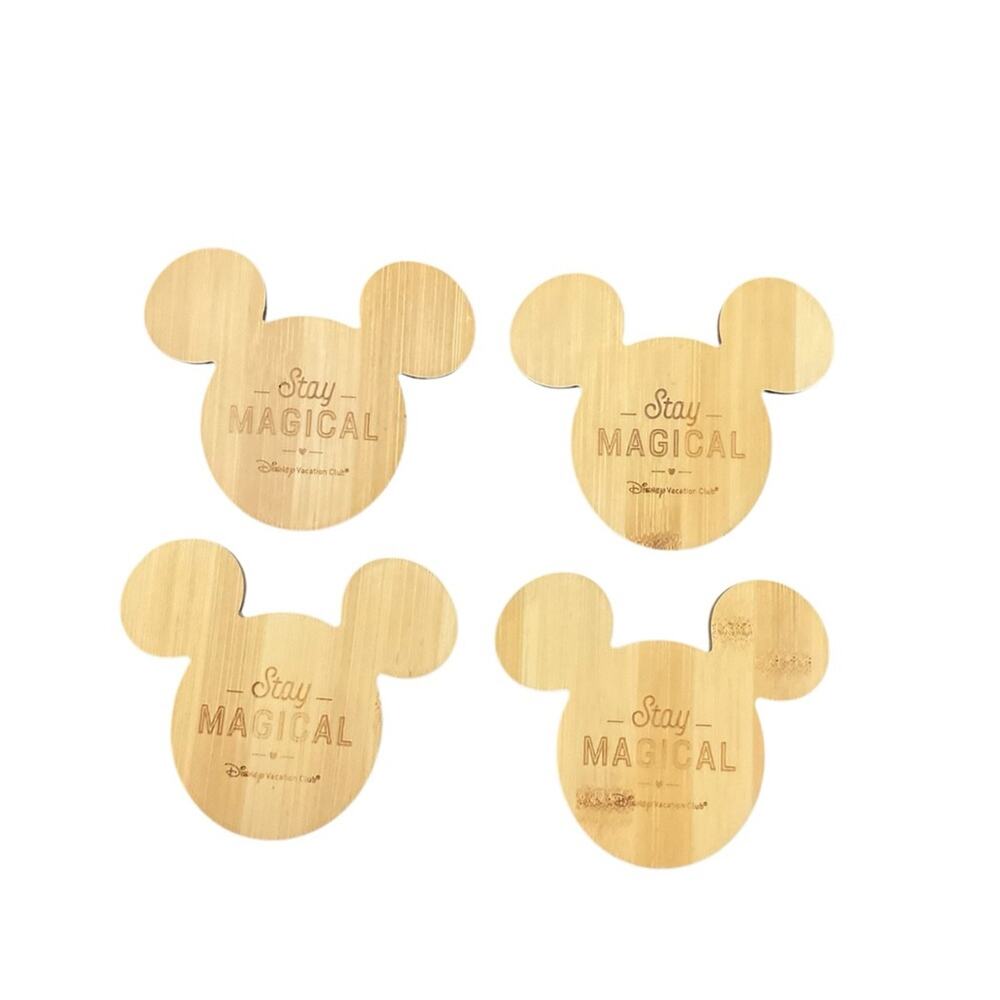 Disney Bamboo Mickey Mouse Coasters Natural Set of 4 NEW - Picture 2 of 12